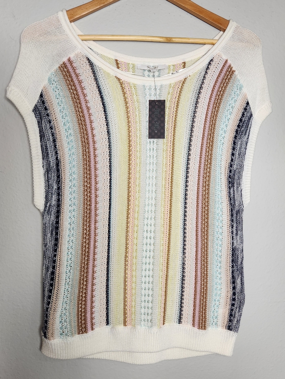 Miss Me Womens |L| Vertical Multi-Stripe Dolman SS Lightweight Sweater (NWT)